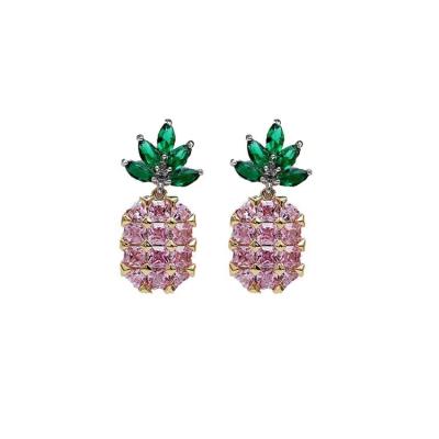 China TRENDY Most Popular Fashion Small Cute Pineapple Summer Cubic Zircon Stud Earrings For Women for sale