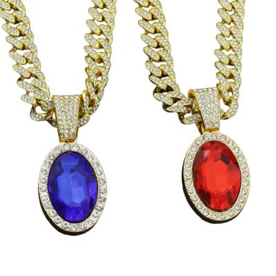 China FASHIONABLE Oval red sapphire hip hop fashion men and women necklace jewelry cool diamond clavicle chain chain for sale