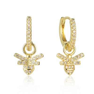 China TRENDY Cubic Zircon Insect Bee Circle Huggie Earrings Crystal Rhinestone CZ Bee Drop Circle Earrings for sale