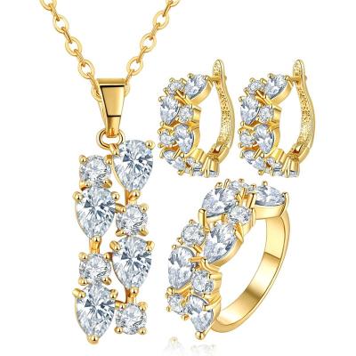 China European and American bridal jewelry FASHIONABLE simple zircon necklace copper golden earring set crystal jewelry set for sale