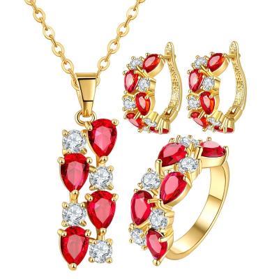 China European and American bridal jewelry FASHIONABLE simple zircon necklace copper golden earring set crystal jewelry set for sale