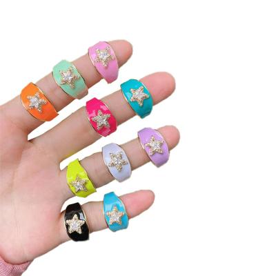 China Cute Waterproof Finger Ring Star Shaped Signet Rings Fashionable Korean Women's Enamel Rings for sale