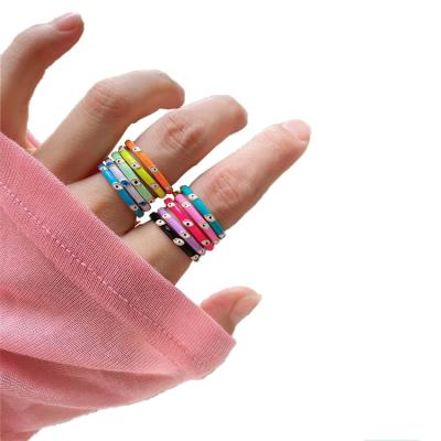 China FASHIONABLE Colorful Enamel Women's Ring Adjustable Openings Round Ring Jewelry Eye Rings Women for sale