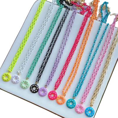 China HOT FASHIONABLE Colorful CZ Donut Enamel Box Chain Jewelry Colorful Necklace Cute Colorful Candy Necklace for sale