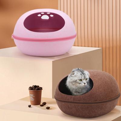 China Hot Sales Breathable Eggshell Shape With Removable Washable Cotton Pad Four Seasons Warming Felt House Universal For Pet Cat Bed Nest for sale