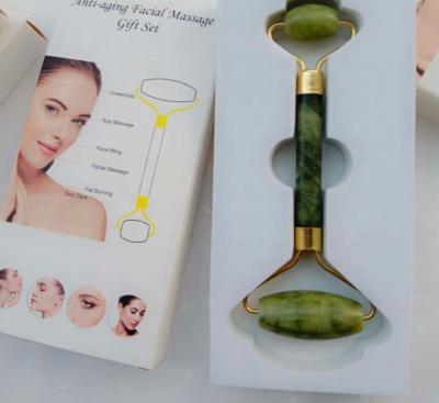 China 100% Face Lift Xiu Jade Natural Green Massage Facial Roller With Gift Box for sale