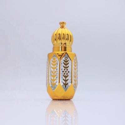 China 2021 refillable popular design luxury gold engraving octagon glass bottle mini hot stamping perfume oud oil bottle for sale