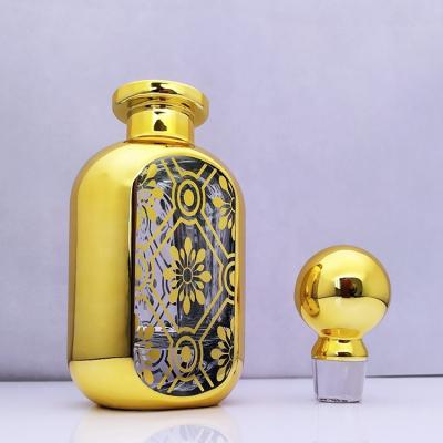 China Gold High Quality Classic Oval Decanter Large Personal Care Flat Shape 150ml Glass Bottle For Perfume Storage for sale