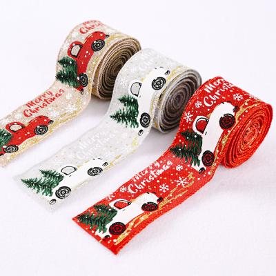 China Christamas Decoration Jachon's Home Christmas Wired Edge Ribbons Christmas Grosgrain Ribbon Set For Gift Package Wrapping for sale