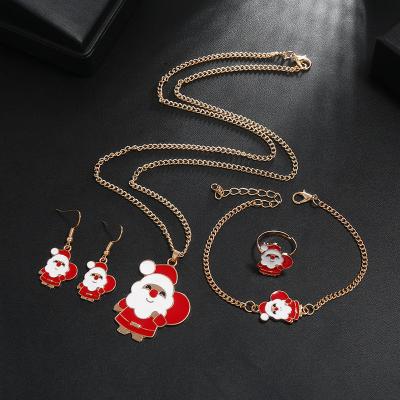 China Cute Jachon Christmas Necklace Bracelet Dangle Circle Earring Christmas Holiday Jewelry Set Oil Drip Ring for sale