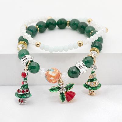 China Beaded Strand Crystal Bell Bracelet Jewelry Snowflake Charm Christmas Jachon Elastic Stretch Bracelet Jewelry for sale