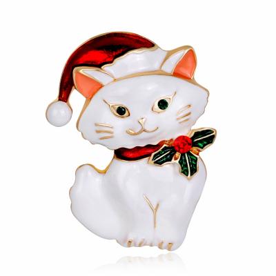 China Cute ALLIAGE Jachon Vintage Christmas Cat Brooch Gold Plated Lovely Brooches Alloy Oil Drip Brooches for sale