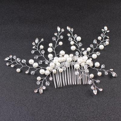 China Fashion Jachon Flower Leaves Branch Comb Pearl Crystal Bridal Hair Accessories Combine Jewelry For Girls for sale