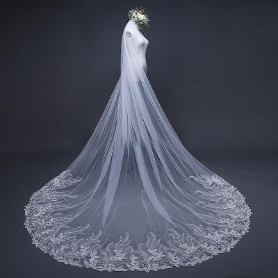 China Jachon White Bridal Veils Soft Touch Tulle Applique Flower Luxury Lace Edge Good Quality Wedding Bridal Veils for sale