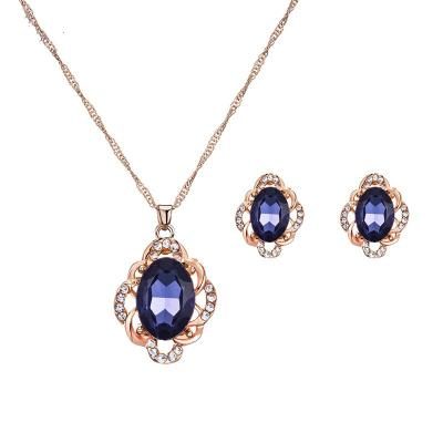 China Vintage Jachon Wedding Jewelry Set Necklace Crystal Earring Set Blue Jewelry Bridal Jewelry Set for sale