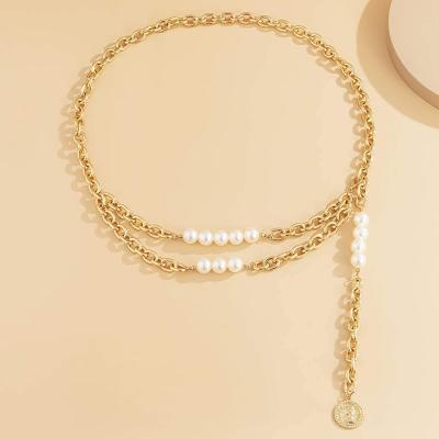 China FASHIONABLE Imitation Pearl Waist Chain Adjustable Jachon Boho Body Chain Jewelry for Women and Girls for sale