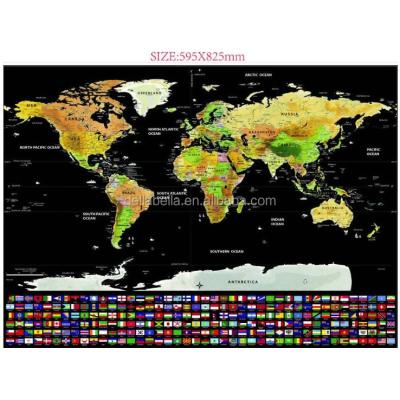 China Newest Luxury Wall World Map Scratch Poster Wall Scratch Poster Travel Map With Country Flags for sale