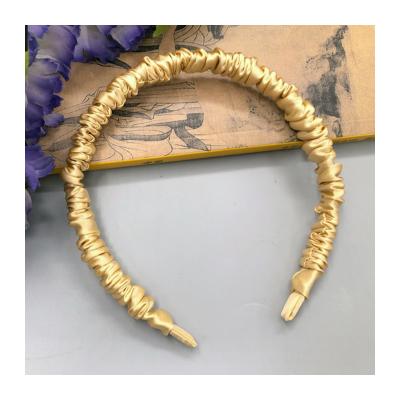 China Fashion 100% Silk Makeup Hair Band Fluffy Girls Ruched Covered Hairband Headbands for sale