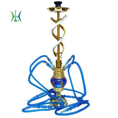 China Alloy+Glass Hookah Four Person Hookah Set With Tube Glass Pot Nightclub Bar Hookah Set Lightweight Aluminum Hookah for sale