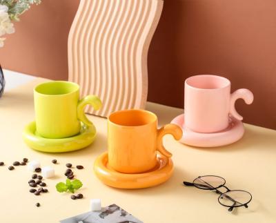 China Macaron Series Wholesale Ceramic Tea Cups And Saucers Set Sustainable 290ml Color for sale