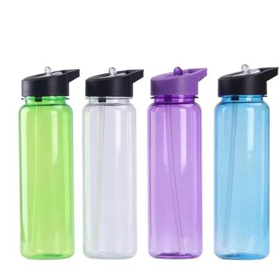 China CLASSIC 750ml BPA Free Custom Clear Plastic Sports Water Bottle OEM Customized With Straw Lid Green Blue Purple Black White Gym for sale