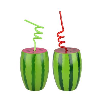 China 700ml Viable Watermelon Shaped Cute Unique Creative Cartoon Fruit Plastic Water Bottle Drinkware With Straw For Kids Party for sale