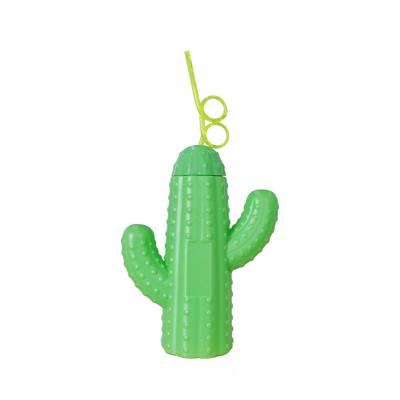 China Cactus 550ml Cute Creative Cartoon Prickly Pear Shaped Viable Sparkler Plastic Water Bottle With Straw For Kids For Children for sale