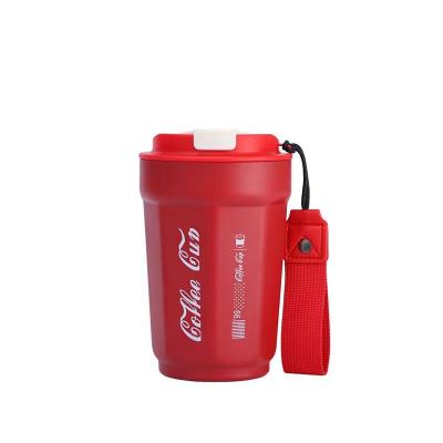 China PORTABLE Wall Logo Custom Wholesale 450ml Vacuum Coffee Mug Flask Water Bottle Thermos Stainless Steel Double Wall Encased Mention Strap for sale