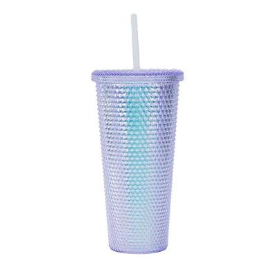 China Sustainable 24oz Double Wall Diamond Durian Textured Plastic Tumbler Corn Fridge With Lid Straw Frosted Glass PVC Print Full Color for sale