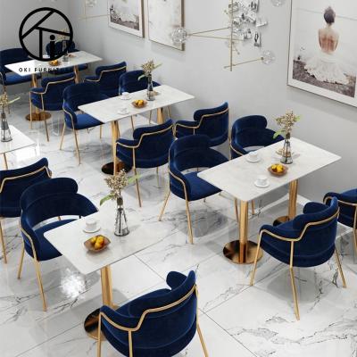 China Popular Elegent Beautiful Appearance Velvet Restaurant Chairs Luxury Cafe Table And Armchairs Set Cafe Furniture Restaurant Furniture for sale