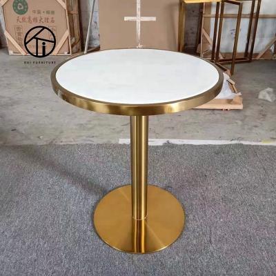 China Modern 80cm Canteen Modern White Black Marble Top Gold Leg Fast Food Furniture Restaurant Round Metal Dining Table for sale