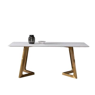 China Kitchen Marble Top Dining Table (Other) Space Saving Gold Metal Marble Cheap Modern Adjustable Dining Table 6 Seater Nordic Popular à venda