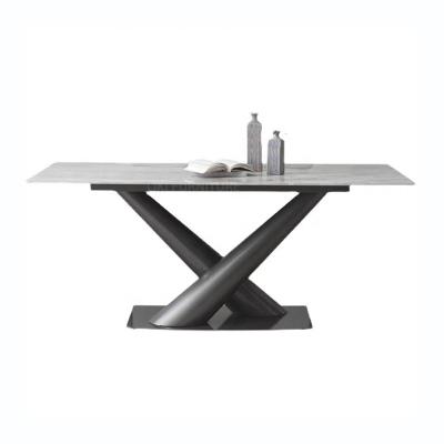 中国 (Others)luxury white marble dining table long 6 seatercontemporary adjustable italian european chipboard stone stainless steel dining table 販売のため