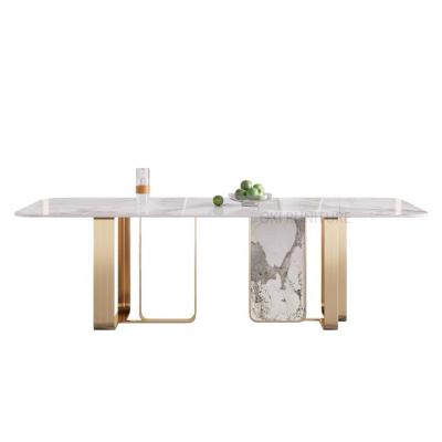 China Marble Top Contemporary Italian Dining Table (Other) Stainless Steel Adjustable Slate Designer Set 6 Seater Sintered Dining Table Gold Stone Legs à venda