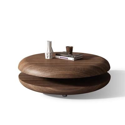 China Modern Round Adjustable Walnut Swivel Coffee Table Sofa Side (Other) Solid Wood Expanding Living Room Center Table for sale