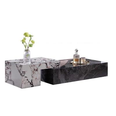 China Italian Modern Minimalist Luxury Living Room Multifunctional Artificial Black Marble Square Combine Extendable Stone Top Coffee Table for sale