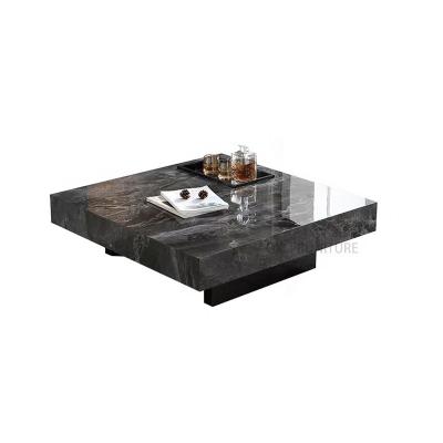 China Adjustable Minimalism Center (Other) Black Marble Table With Metal Base Luxury Stone Table For Modern Living Room Marble Home Coffee Table for sale