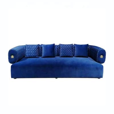 China Chesterfield Villa Living Room Furniture Modern Luxury Exclusive Brass Chesterfield Chesterfield Chesterfield Villa Living Room Furniture American Style Stainless Steel Gold Base Navy Blue Sofa for sale