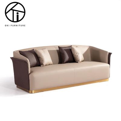 China (Other)Luxury Hotel Living Room Lattice Backrest Office Leisure Three-Seat Sofa Leather Adjustable Italian Style Lightweight Modern Double Sofa for sale