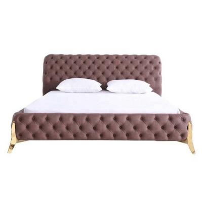 China (Other) California King Adjustable Modern Leather Bed 1.8m Double Bed Solid Wood Fabric Cloth Double Bed Large Button Design for sale