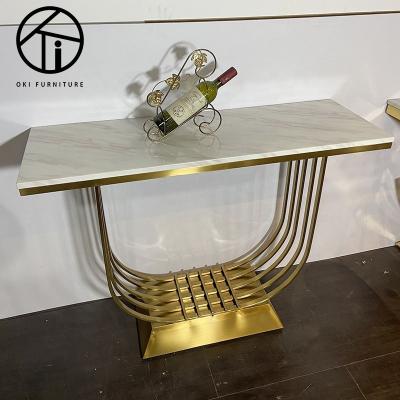 Cina (Other) Gold or Marble Clip Glass Top Coffee Table Adjustable Stainless Steel Mirror Console Tables Modern Hotel Crushed Diamond Hallway Table in vendita