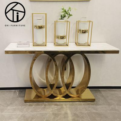 Cina (Other) Stainless Steel Base Corridor Corner Console Table Living Room Console Table Adjustable Luxury Marble Top Decorative Table Long in vendita