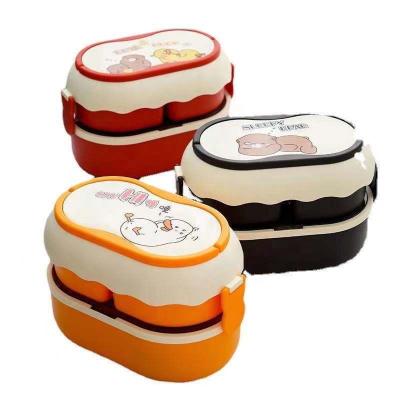 China Reusable Ins Cute Convenient bento box Student double-compartment lunch Food grade box with cutlery microwave heating for sale