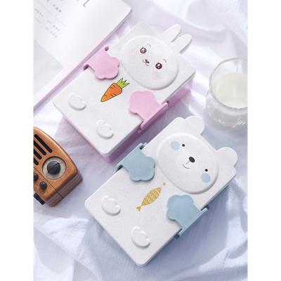 China Reusable Rabbit wheat straw cartoon lunch box Children go out to separate complementary food box custom outdoor camping plastic bento box for sale