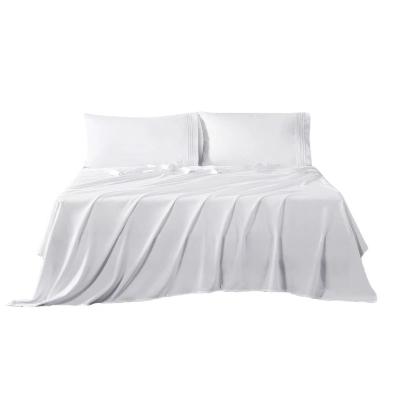 China Simple Hotel use white easy care polyester microfiber bed sheet set Fitted Sheet for sale