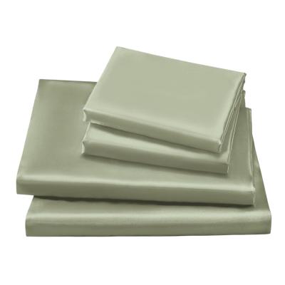 China Simple Satin Sheet Medium Double -4-Piece Luxury Silk Smooth Soft Sheet Set Wrinkle Free Grey Green Satin Silk Sheet Set for sale