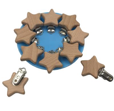 China Heybabee Europe Wooden Star Engrave Custom Logo DIY Accessory Charms Baby Wooden Dummy Clip for sale