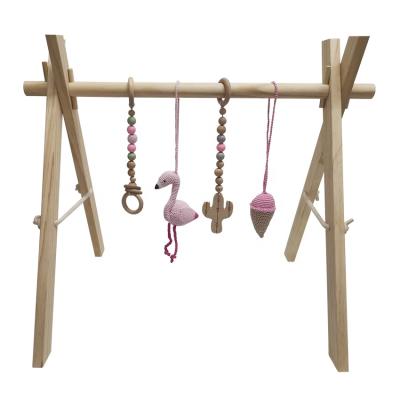 China Toy Amazon Hot Selling Wood Educational Baby Gym with Wooden Animal Teething Baby Toys Foldable Baby Play Gym Frame for sale