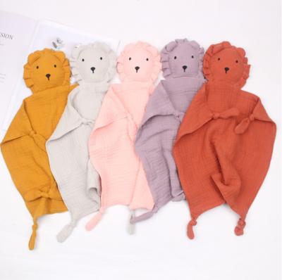 China Wholesale Natural Eco-Friendly Personalized Safety Lovely Organic Muslin Baby Comforter Covering Toy Lion for sale