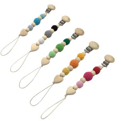 China Baby Teething Wholesale Custom Wooden Teething Hook Beads Newborn Baby Gift Pacifier Clip Chain for sale